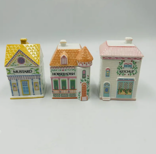 New Lenox Spice Village Condiment Jar Set And Spoons 1992 W Box Certificate