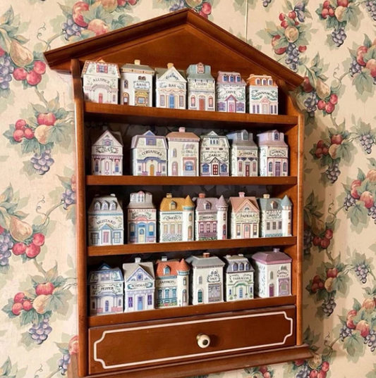 Vintage 1989 LENOX Spice Village Complete Set 24 Jar & Rack Porcelain Wood MINTY