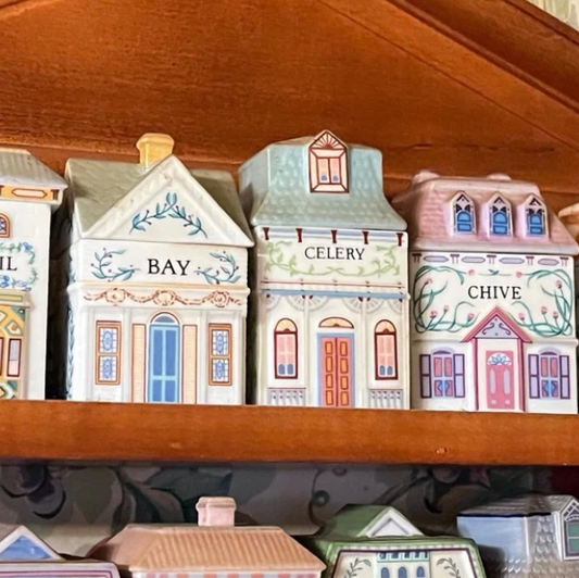 Vintage 1989 LENOX Spice Village Complete Set 24 Jar & Rack Porcelain Wood MINTY