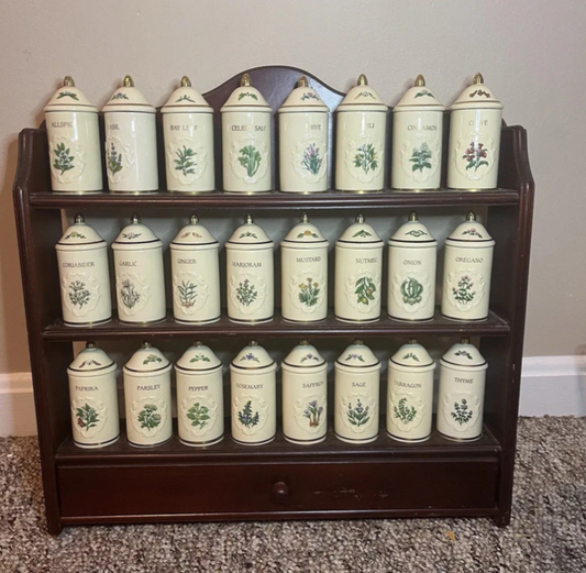 1992 Vintage COMPLETE Lenox Spice Garden Spice Jars Porcelain Set 24 With Rack