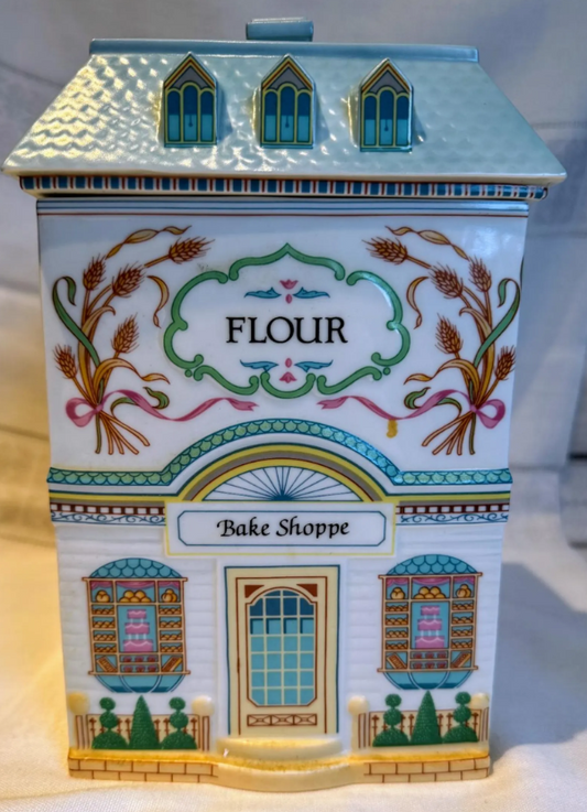 Vintage porcelain Lenox Village flour canister Bake Shoppe 1990, collectors item, Lenox spice village container