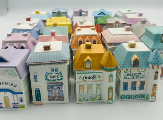 24-Piece Lenox Spice Village 1989 Jar Set – No Rack – Hand-Painted Porcelain – Vintage Cottage Kitchen Collectible