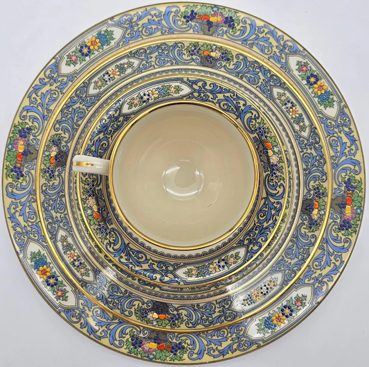 Lenox Autumn Fine China Set for 8 with 22kt Gold Trim | 40 Piece Set | Presidential Collection Blue Scrolls, Fruit | (Gold Back-Stamp)